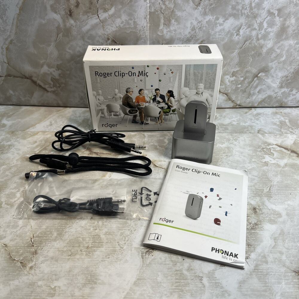 Phonak Roger Clip-On Mic Wireless Microphone & Dock FOR PARTS - NO POWER